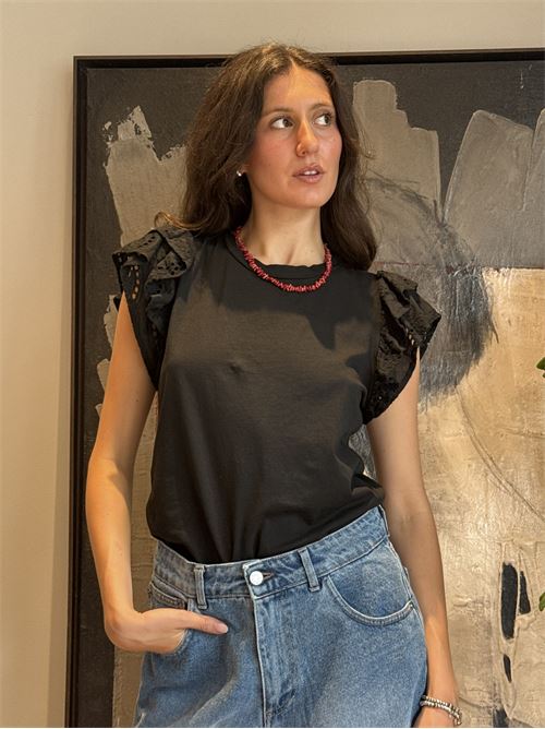 T-shirt con maniche in pizzo san gallo DIECI MINUTI | E177T22Q93R3
